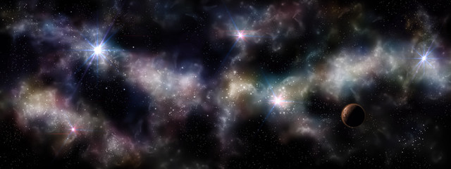 Wall Mural - starry landscape, a galaxy and a planet,
3D rendering