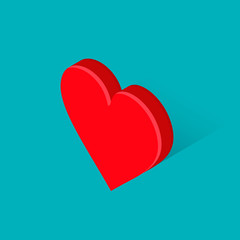 Poster - Heart isometric red icon. Vector isolated love and health symbol