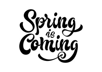 Wall Mural - Spring is coming seasonal card template. Calligraphic lettering can be used for flyers, posters, banners.