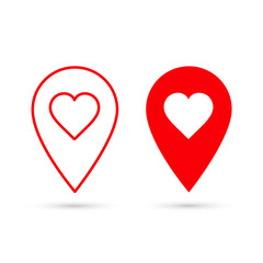 Fototapete - Map location pointer mark with heart. Vector isolated symbol