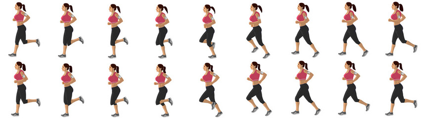 Girl Run Cycle Animation Sprite Sheet, jogging, Running, Silhouette