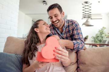 Sticker - Man gives a gift to his wife