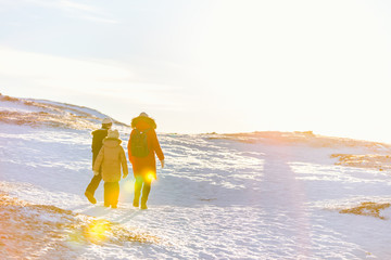 Poster - Mother and kids outdoors on winter