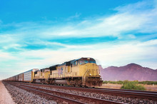 Freight Train Crossing US Arizona Desert.