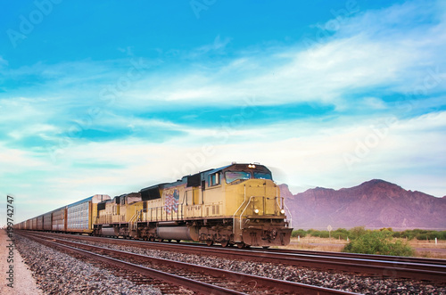 Cuadros en Lienzo Freight train crossing US Arizona desert.