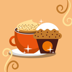 Canvas Print - cappuccino coffee foam and cupcake chips cream vector illustration