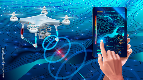 Fotografía Drone or quadcopter with camera 3d scanning land
