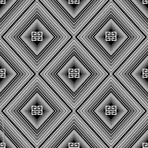 Black /& White Geometric Greek Key  Print Fabric
