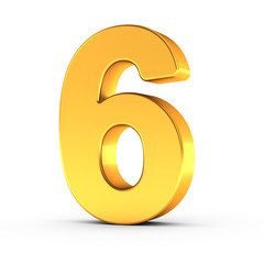Aufkleber - The number six as a polished golden object with clipping path