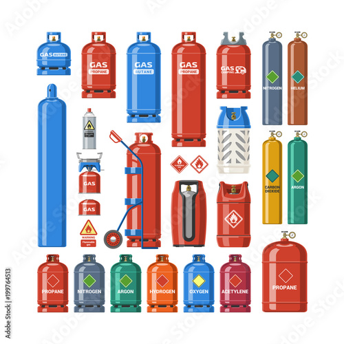 Fotomural Gas cylinder vector lpg gas-bottle and gas-cylinder illustration set of cylindri
