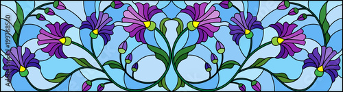 Dekoracja na wymiar  ilustracja-w-stylu-witrazu-z-abstrakcyjnymi-niebieskimi-kwiatami-na-niebieskim-tle-pozioma