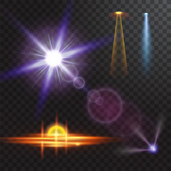 Wall Mural - vector light sources, concert lighting, stage spotlights set. concert spotlight with beam, illuminat