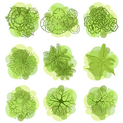 Wall Mural - trees top view for landscape vector illustration.