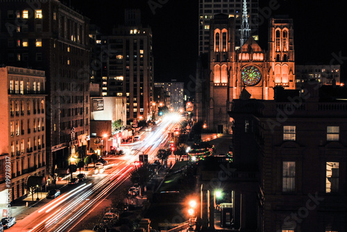 Long exposure of California Street at night in San Francisco Canvas-taulu