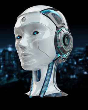 Cyborg head artificial intelligence 3D rendering