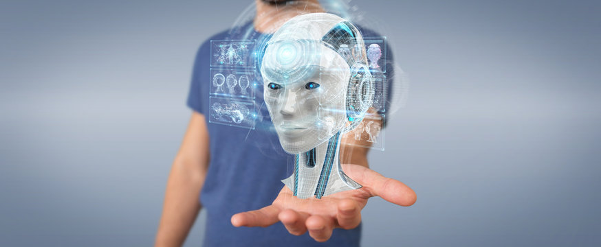 Businessman using digital artificial intelligence interface 3D rendering
