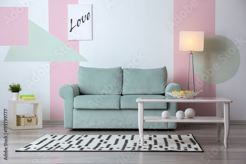 Living room interior with comfortable sofa Stock Photo | Adobe Stock