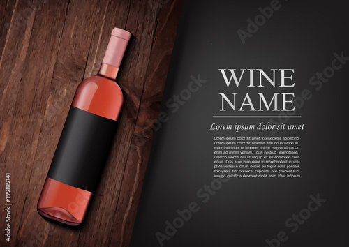 Advertising Banner A Realistic Bottle Of Pink Wine With Black