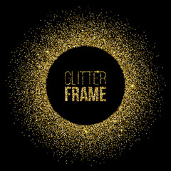 Poster - round frame made of golden glitter isolated on black background. vector golden frame.
