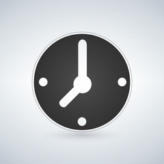 Wall Mural - Minimalistic Black Clock icon. Mechanical watch symbol. Circle button isolated on modern background.