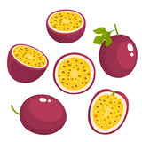Fototapeta Pokój dzieciecy - Bright vector set of fresh passion fruit isolated on white