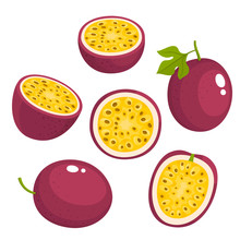 Bright Vector Set Of Fresh Passion Fruit Isolated On White