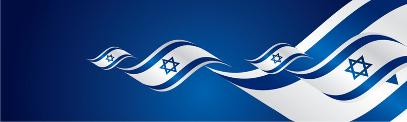Wall Mural - Israel Independence Day waving flags two fold blue landscape background banner greeting card