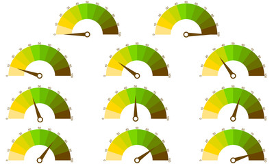 Set of number diagrams from 0 to 100 ready-to-use for web design, user interface or infographic. Vector graphic illustration.