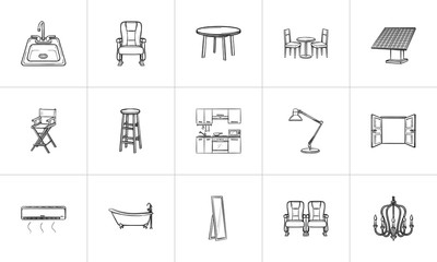 Sticker - Furniture hand drawn outline doodle icon set for print, web, mobile and infographics. Furniture vector sketch illustration set isolated on white background.