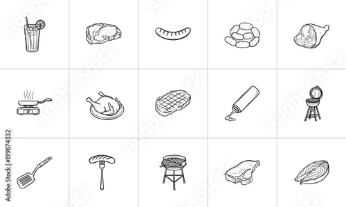 Cuadros en Lienzo Food and drink hand drawn outline doodle icon set for print, web, mobile and infographics
