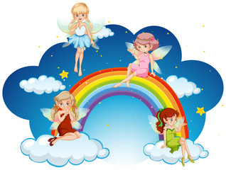 Wall Mural - Fairies flying over the rainbow