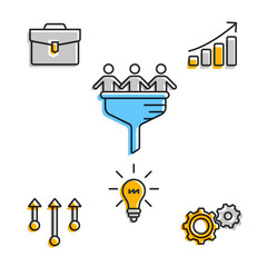 Sticker - Colorful set of icons showing business team working for idea and increasing charts. 