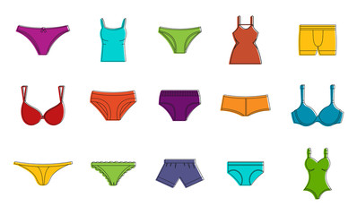 Poster - Underwear icon set, color outline style