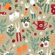 Vector Seamless Pattern with Hand Drawn of Gardening Tools. Seamless Pattern for Fabric, Paper and Other Printing.