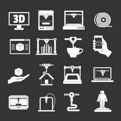 Poster - 3D Printing icons set grey vector