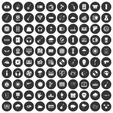 100 Music Festival Icons Set Black Circle