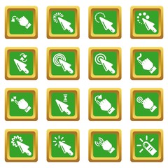 Poster - Hand click icons set green square vector