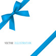 Blue bow with diagonally ribbon on the corner. Vector.