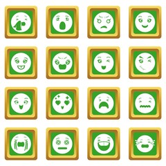 Canvas Print - Smiles icons set green square vector