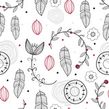 Floral seamless vector pattern. Scandinavian background. Cute plants, white background