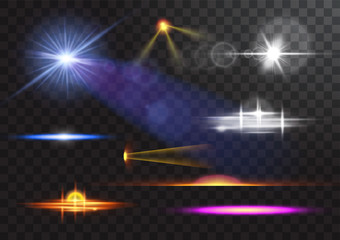 Wall Mural - vector light sources, concert lighting, stage spotlights set. concert spotlight with beam, illuminat