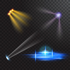 Wall Mural - vector light sources, concert lighting, stage spotlights set. concert spotlight with beam, illuminat