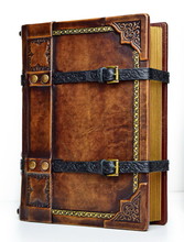 Aged Leather Book With Straps And Gilded Paper Edges - View From The Right Side