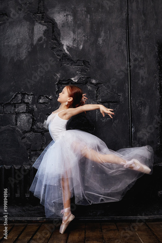 Girl In A White Ball Gown And Shoes Beautiful Red Hair Young