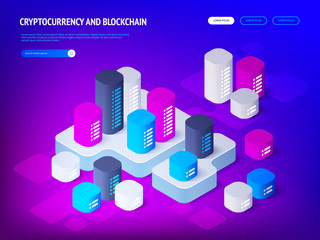 Poster - Cryptocurrency blockchain concept. Isometric illustration