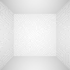 Wall Mural - Abstract modern white technology 3d vector background with circuit board pattern. Information tech company concept