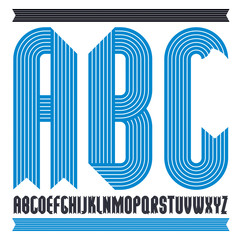 Poster - Vector trendy capital alphabet letters, abc collection. Retro bold condensed type font, script from a to z best for use in logotype creation. Created using stripy ornate, parallel lines.