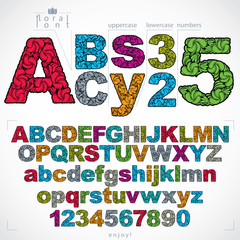 Poster - Set of beautiful letters and numbers decorated with herbal ornament. Vector typescript made in floral style.