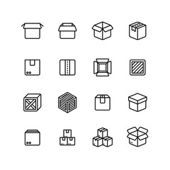 Poster - paper and wood box line icons. shipping packing outline vector pictograms