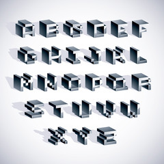 Poster - Vector font, typescript created in 8 bit style. Pixel art contemporary capital letters set, 3d digital design elements.